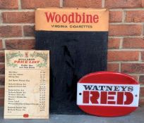 Watneys Red Sign, Bullards Price List & Woodbine Chalk Board