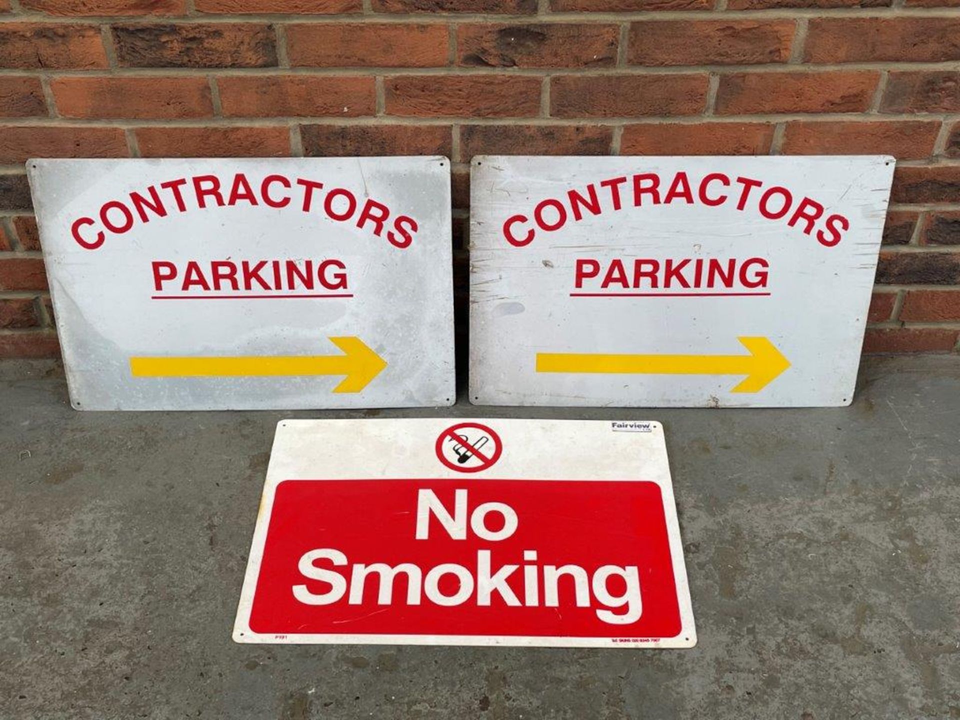 Two Aluminium Contractors Parking Signs & No Smoking Sign