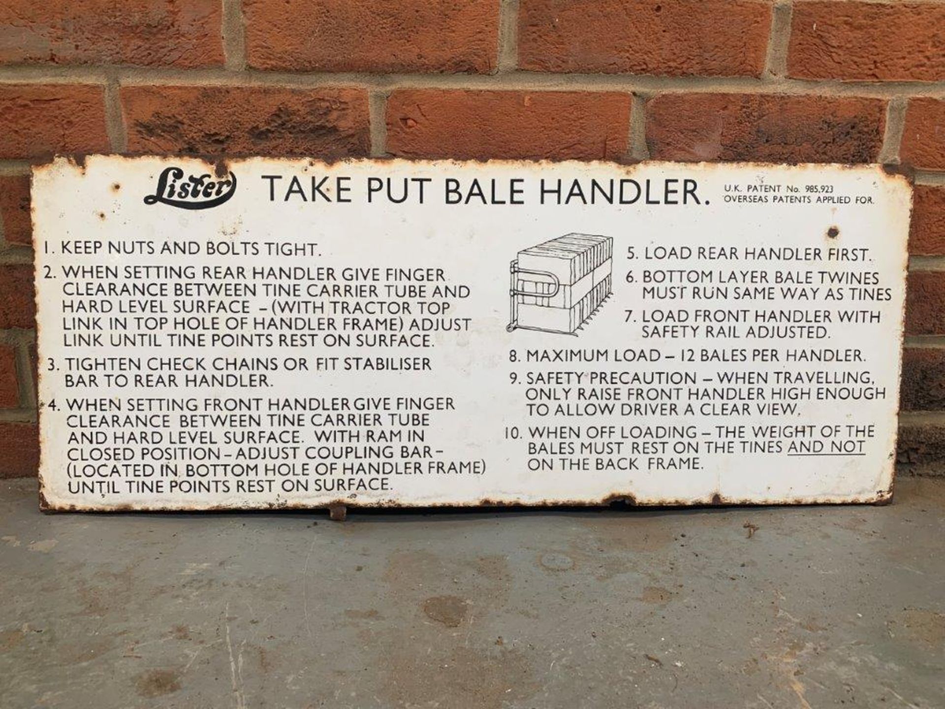 Original Lister Take Put Bale Handler" Sign"
