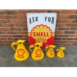 Modern Tin Shell Sign & Four Oil Cans