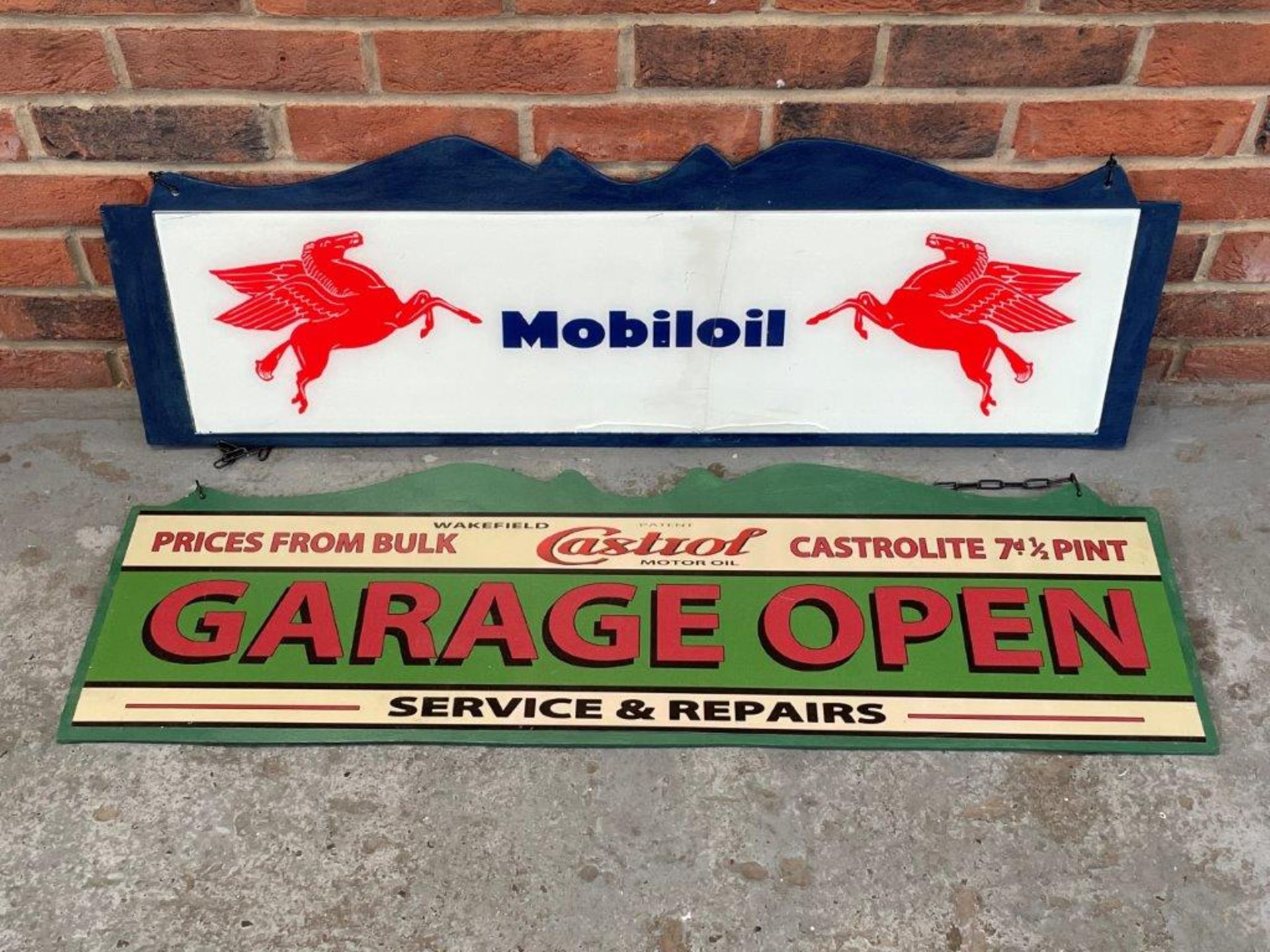 Modern Castrol Garage Open Sign & Mobiloil Sign