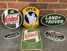 Five Assorted Modern Cast Iron and Tin Signs