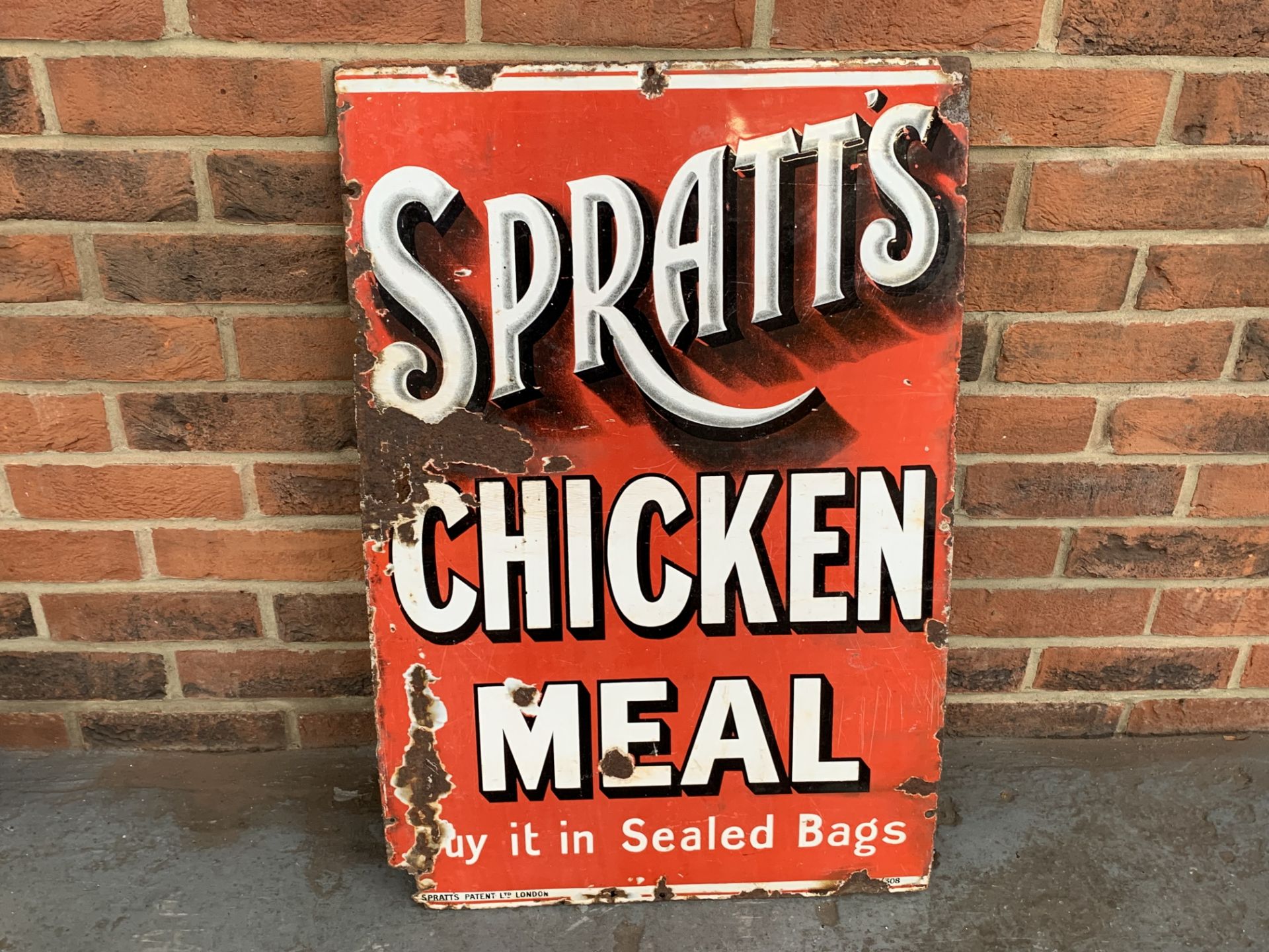 Vintage Spratts Chicken Meal Enamel Sign