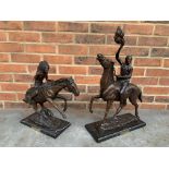 Two Spelter Models Of Native Americans On Horse Back