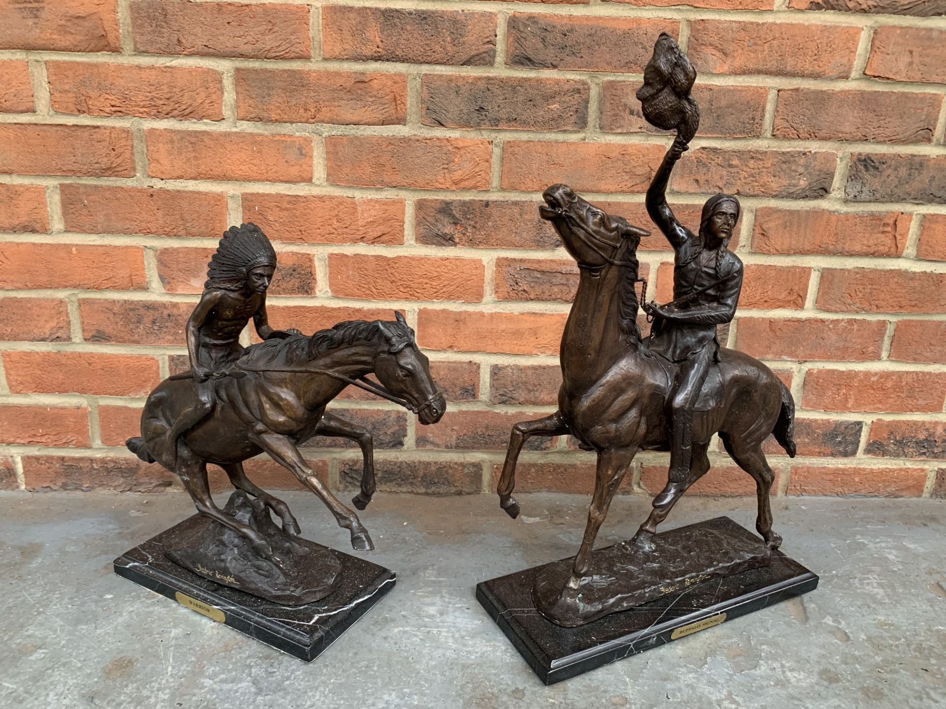 Two Spelter Models Of Native Americans On Horse Back