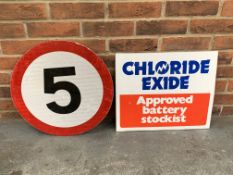 Aluminium Chloride Exide Battery Stockist Sign and A 5 MPH Sign