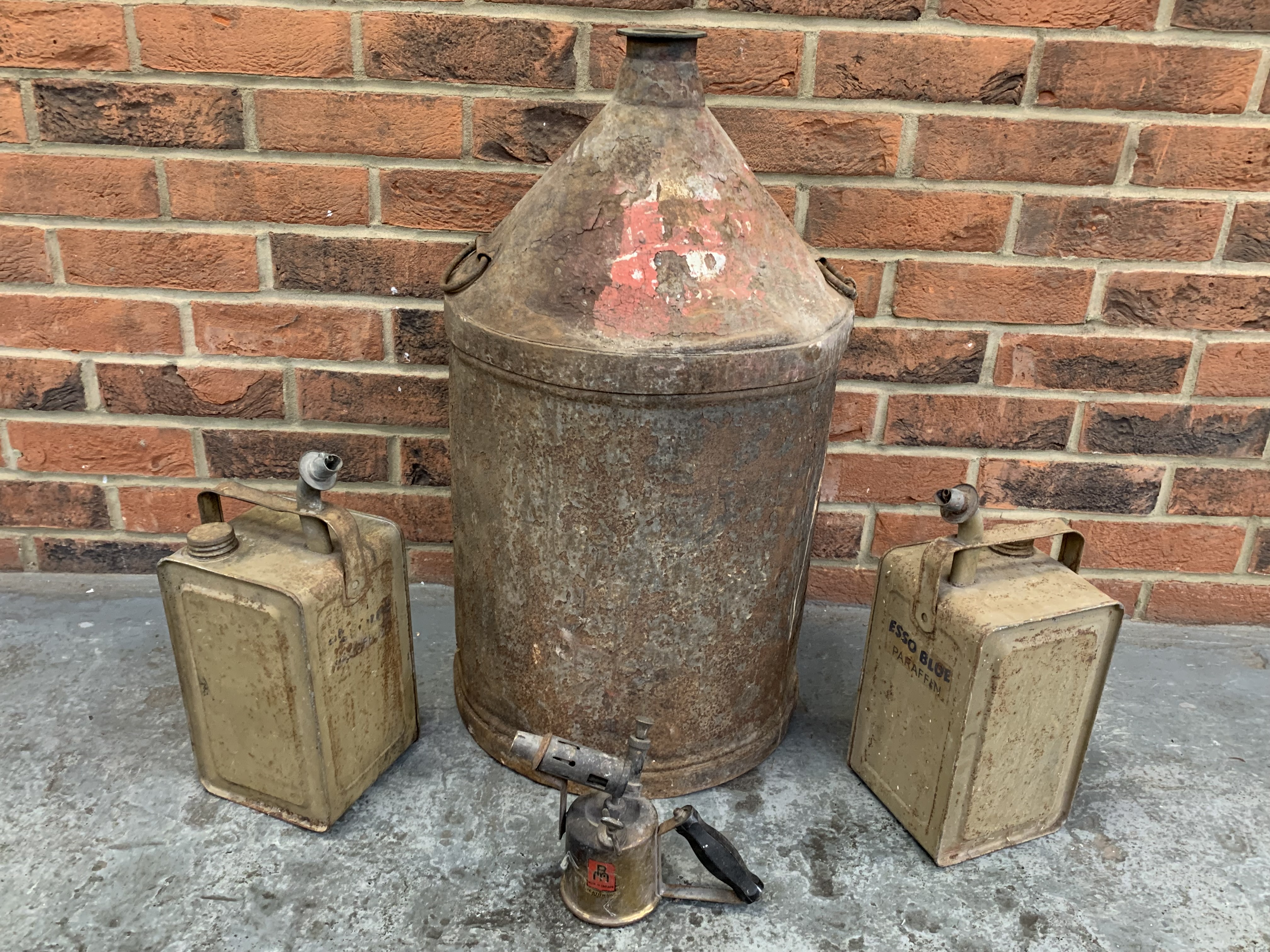 Vintage Oil Can, Two Esso Blue Paraffin Cans & a Blow Torch