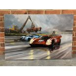 Dion Pears Unframed Oil On Canvas of Porsche at Le Mans in 1970