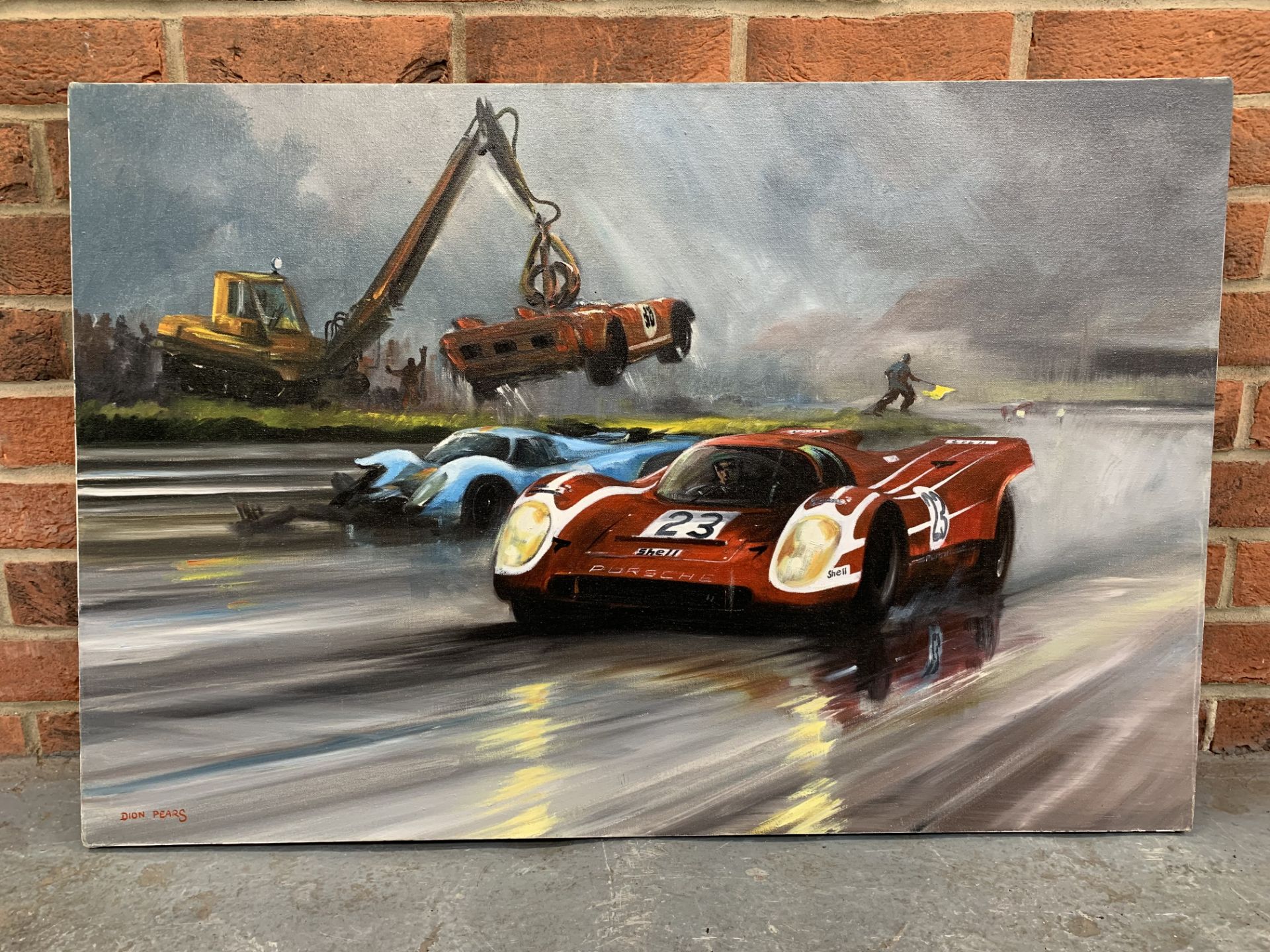 Dion Pears Unframed Oil On Canvas of Porsche at Le Mans in 1970