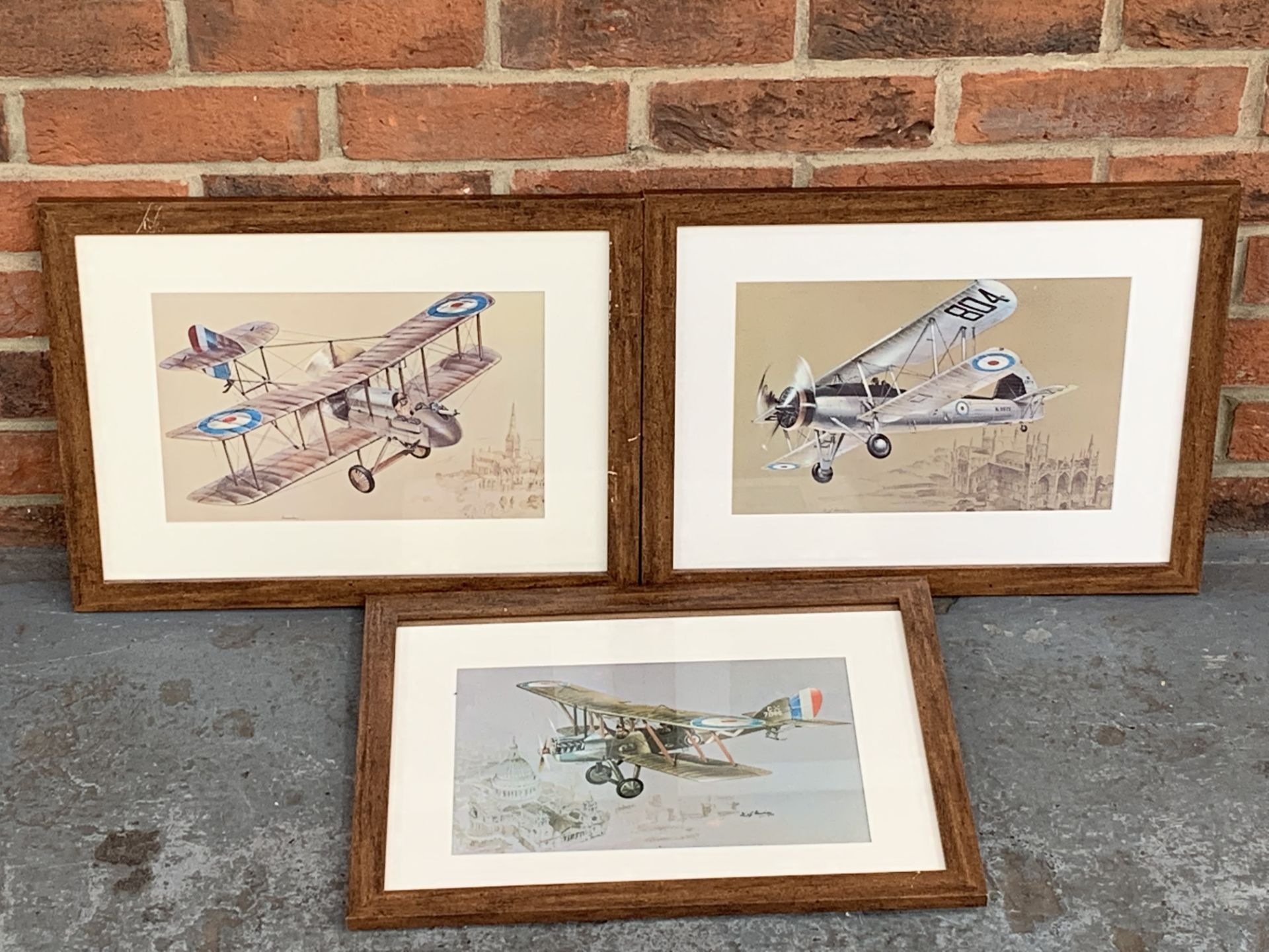 Three Framed KG Mackay Aeroplane Prints