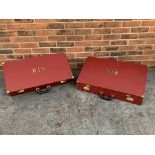 Two Leather Covered Cases from a Jaguar XK140, Monogramed 'RID'