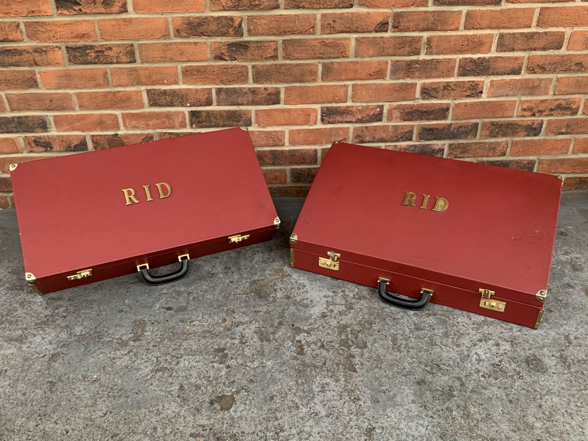 Two Leather Covered Cases from a Jaguar XK140, Monogramed 'RID'