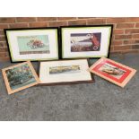 Five Framed Motoring Prints Signed Ross Wardle