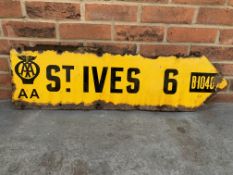 Original Enamel AA St Ives Double Sided Road Sign