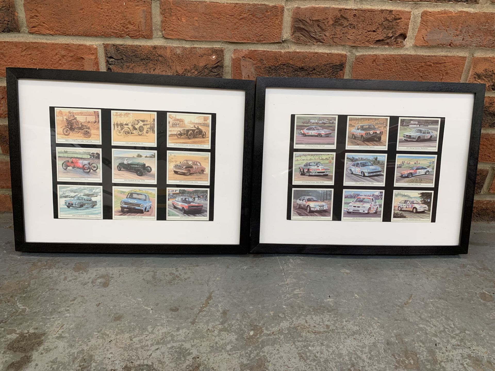 Framed Set Of Eighteen Motor Racing Cigarette Cards By Graham Turner