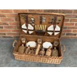 Vintage Wicker Picnic Basket with Contents
