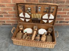 Vintage Wicker Picnic Basket with Contents