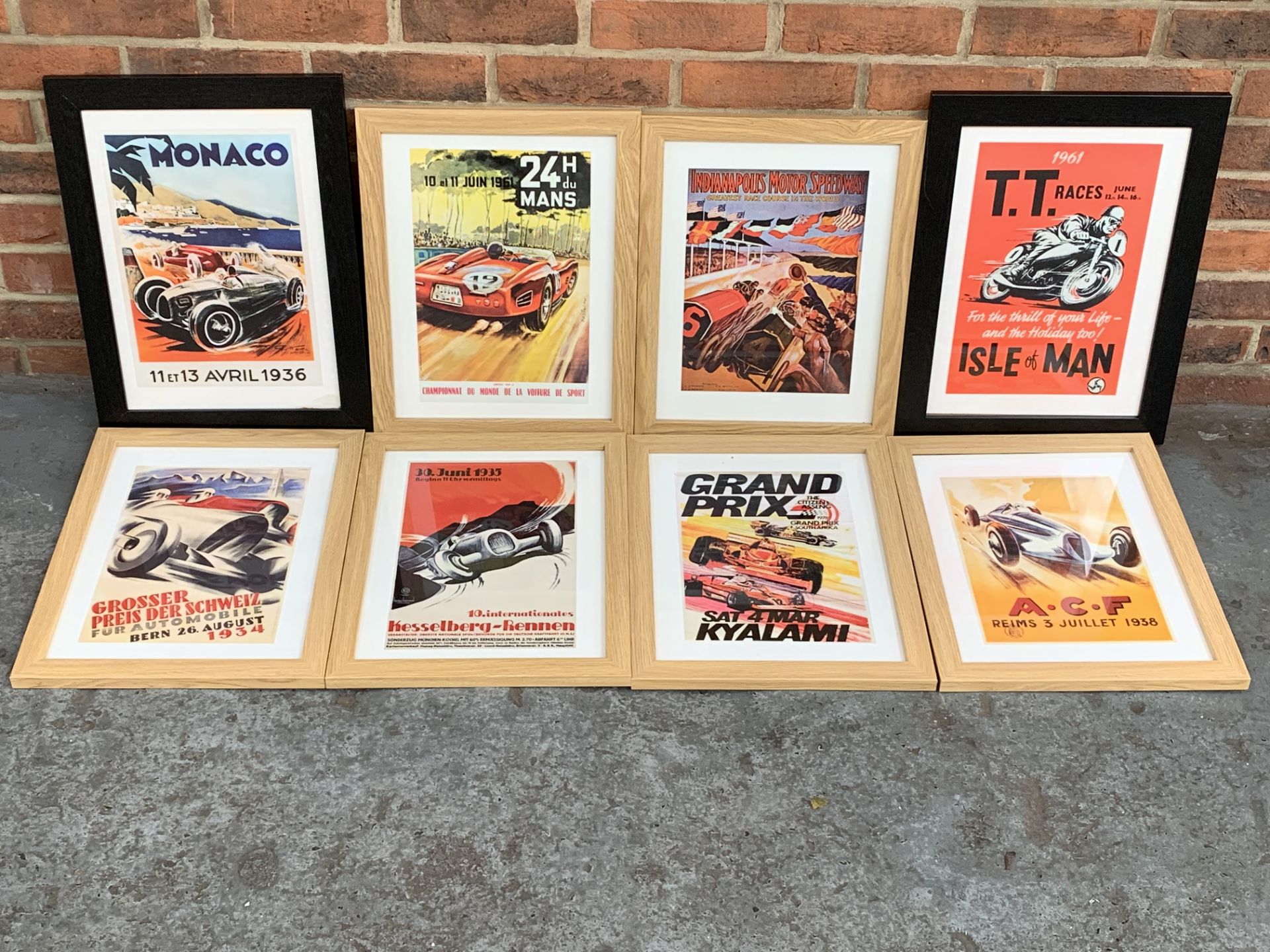 Eight Framed Reproduction Racing Posters