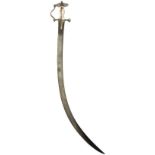 A LATE 18TH OR EARLY 19TH CENTURY INDIAN TULWAR, 81.5cm sharply curved blade incised with two