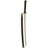 A KATANA, 65.1cm Shinto blade with two mekugi-ana, midare hamon, bound tsuka with iron fuchi and