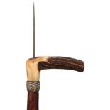 A 19TH CENTURY PRISON GOVERNER'S SPIKE WALKING STICK BY BRIGG, 11cm square section tapering blade