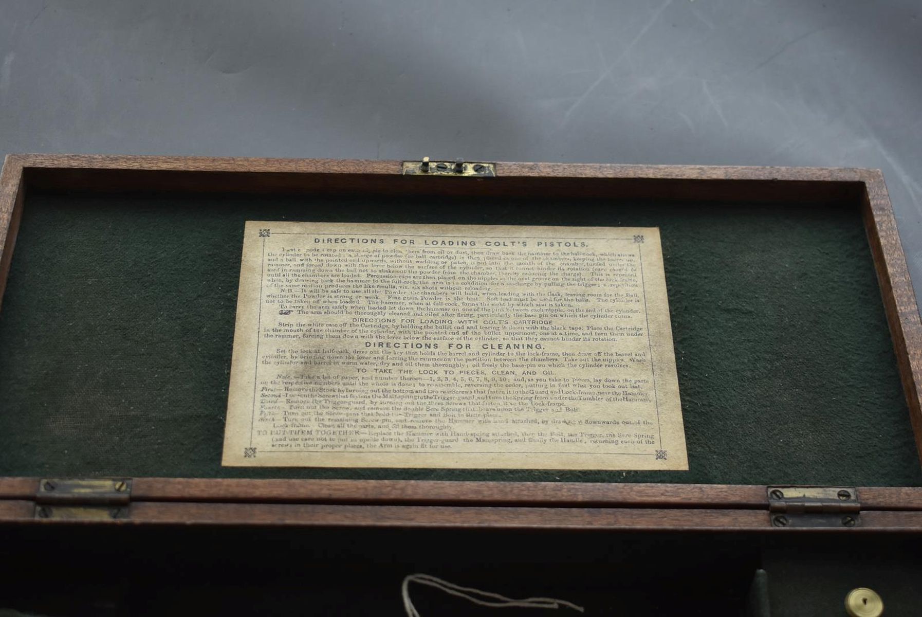 AN AMERICAN COLT NAVY CASE, the mahogany case with green baize lined interior, the lid with - Image 3 of 13