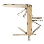 A LATE VICTORIAN COMBINATION POCKET KNIFE, the principle knife blade of 12.5cm length, nine