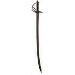 A GEORGIAN HEAVY CAVALRY SWORD, 87cm curved fullered blade with clipped back tip, nibbling,