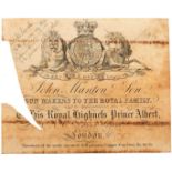 A RARE ORIGINAL JOHN MANTON & SON GUN BOX LABEL, c.1850, similar to no. 189, page 62, in British