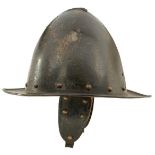 A GOOD 17TH CENTURY DUTCH OR NORTH EUROPEAN PIKEMAN'S POT OR HELMET, the two-piece skull drawn out