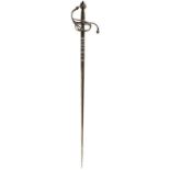 A 17TH CENTURY ITALIAN RAPIER, 100.5cm flattened diamond section quadruple fullered blade with