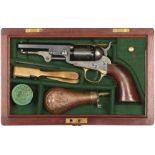 A CASED .31 CALIBRE FIVE-SHOT PERCUSSION COLT POCKET REVOLVER, 4inch sighted octagonal blued