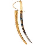 A GOOD GEORGIAN NAVAL DIRK, 36cm sharply curved blade decorated with scrolling foliage, laurel