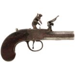 A 54-BORE FLINTLOCK BOXLOCK POCKET PISTOL BY SHARPE & KEANE OF BIRMINGHAM, 1.75inch turn-off barrel,