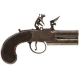 AN 80-BORE FLINTLOCK BOXLOCK OVER AND UNDER TAP-ACTION POCKET PISTOL BY P. BOND OF LONDON, 1.