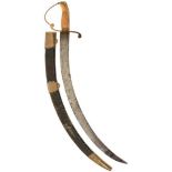 A LARGE GEORGIAN NAVAL DIRK, 52.5cm sharply curved blade decorated with scrolling foliage and stands