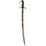 A LATE 18TH CENTURY OFFICER'S BLUED AND GILT SWORD, 71cm curved blade decorated with scrolling