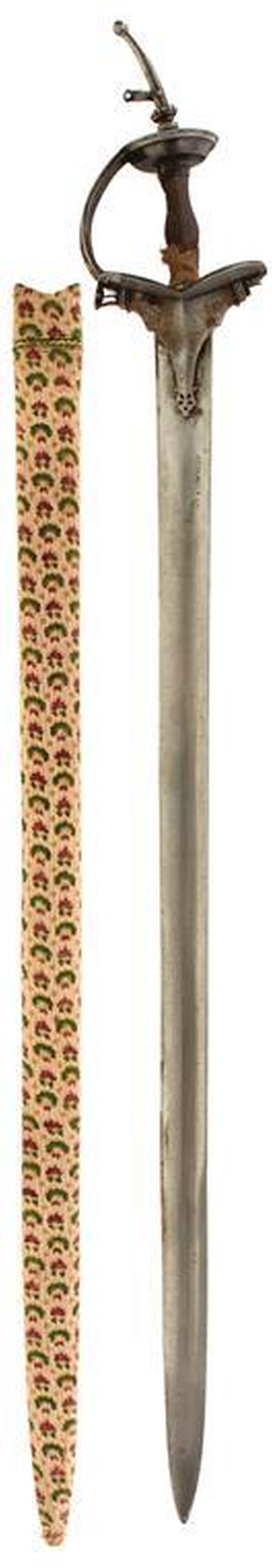 A LATE 18TH CENTURY INDIAN FIRANGI OR SWORD, 88.5cm blade engraved with an inscription to the Mysore