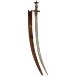 A 19TH CENTURY SOUTH INDIAN TULWAR FOR A BOY, 60.5cm curved blade, characteristic hilt with