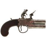 AN 80-BORE FLINTLOCK BOXLOCK OVER AND UNDER TAP-ACTION POCKET PISTOL BY JONES OF WREXHAM, 1.5inch