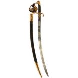 A FRENCH 1ST EMPIRE (?) CAVALRY OFFICER'S SWORD, 72cm curved blade decorated with scrolling