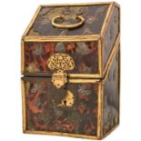 A 17TH/18TH CENTURY INDIAN MUGHAL WORK BOX, decorated over all with silver plaquettes of animals,