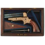 A CASED .32 RIMFIRE OBSOLETE CALIBRE FOUR BARRELLED SHARPS PISTOL, 3inch blued barrel engraved