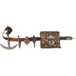 A 17TH CENTURY SAFED OR MALUK PERIOD SWORD BELT AND ACCOUTREMENTS, to include ornate metal mounted