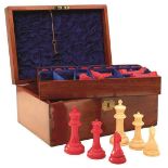 A VICTORIAN IVORY CLUB SIZE STAUNTON CHESS SET BY JAQUES, LONDON, the white king only stamped JAQUES