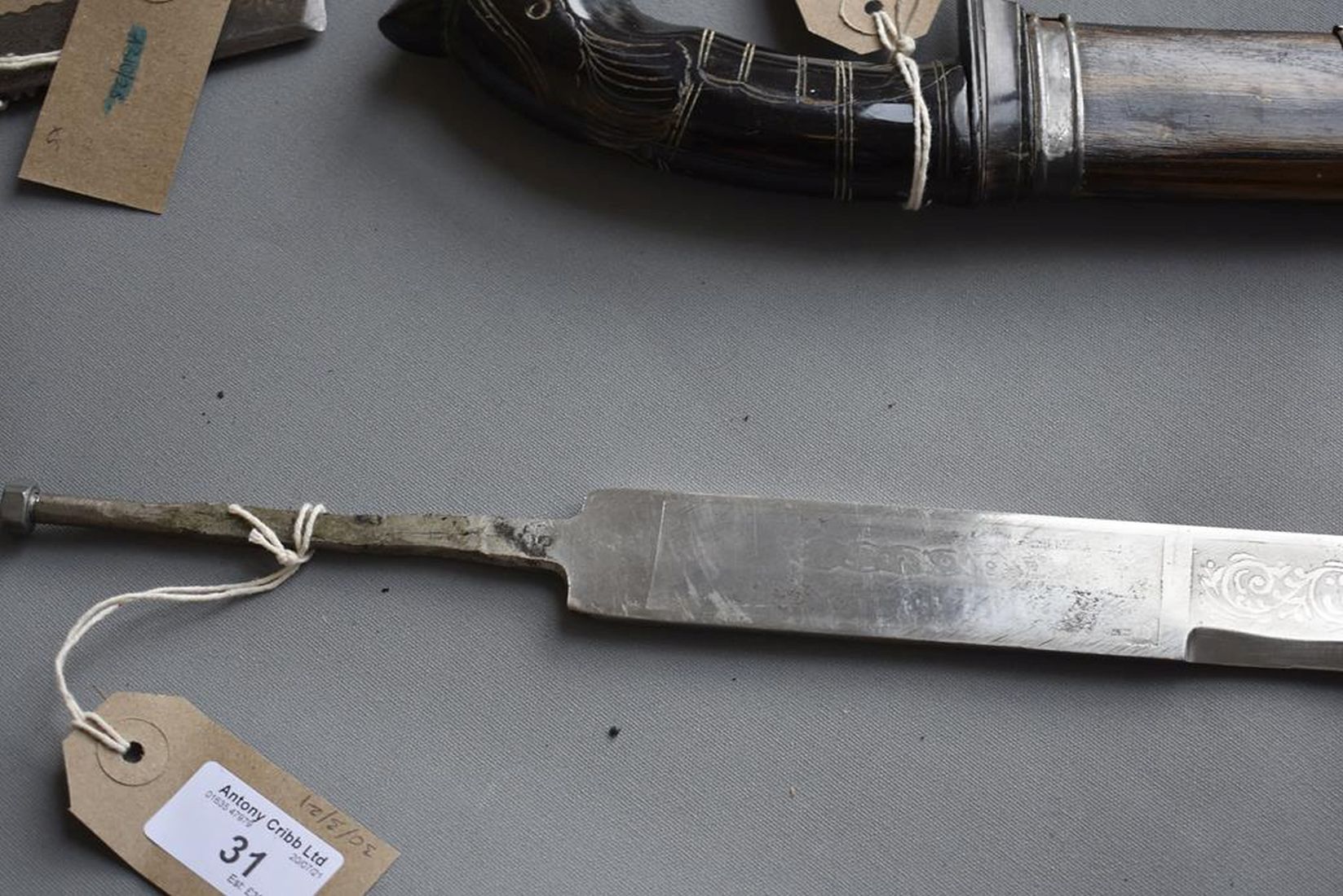 A LATE 19TH CENTURY TIBETAN DAGGER, 13cm fullered blade, characteristic white metal hilt and - Image 6 of 11