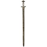 A 19TH CENTURY INDIAN TULWAR OR KIRACH, 75cm double fullered straight European broadsword blade,