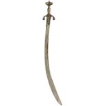 A 19TH CENTURY AFGHAN PULOUAR OR SWORD, 72.5cm curved clipped back fullered blade chiselled with