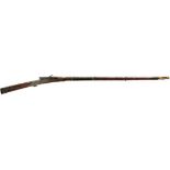 A 22-BORE 19TH CENTURY INDIAN SIKH MATCHLOCK LONGGUN, 46.25inch sighted damascus barrel with