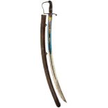 A 1796 PATTERN YEOMANRY CAVALRY OFFICER'S BLUED AND GILT SWORD, 84cm curved blade decorated with